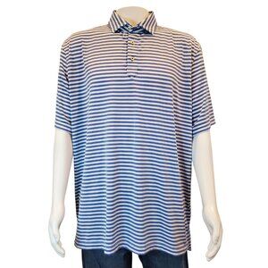 STITCH SZ XL Men's Striped Performance Golf Polo in Blue & White